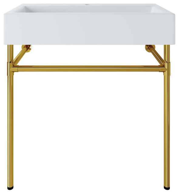 Redeem 32" WallMount Gold Stainless Steel Bathroom Vanity, Gold White