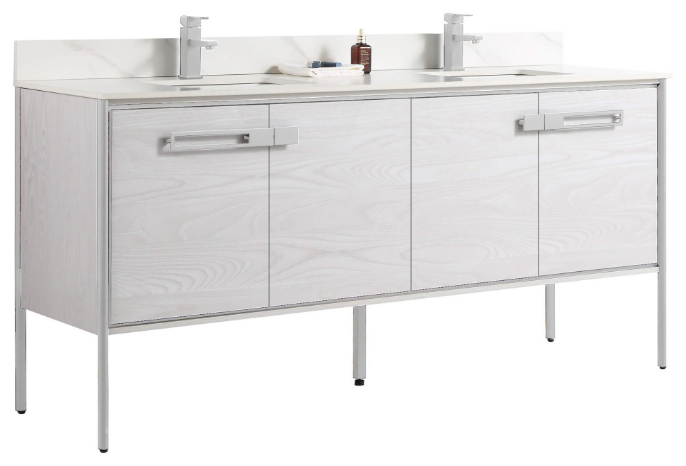 Oakville Bath Vanity, Ceramic Sink, 72 Inch Contemporary Bathroom