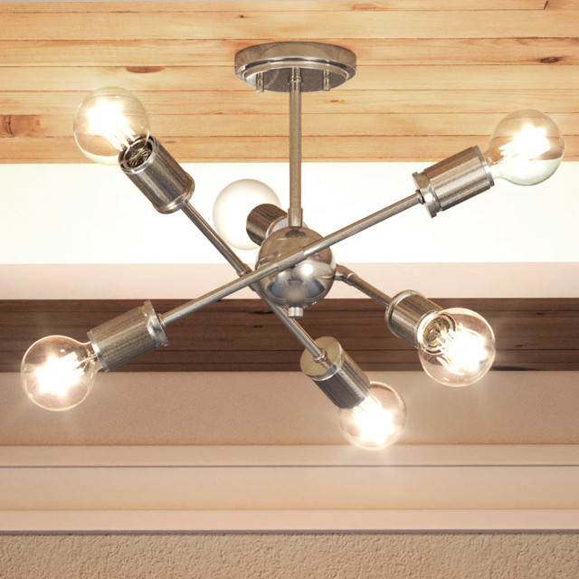 Luxury Mid Century Modern Ceiling Light, Satin Nickel, UEX2165