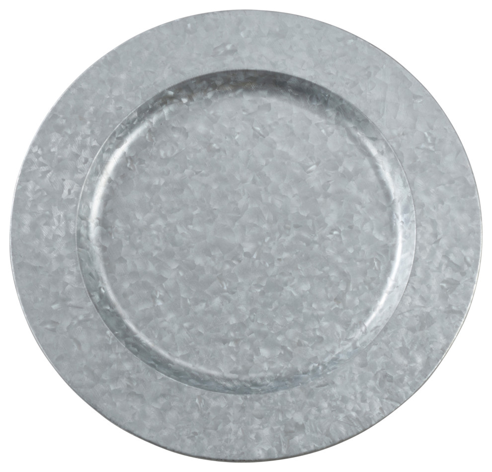 Metal Charger Plates With Polished Galvanized Finish, Set of 4