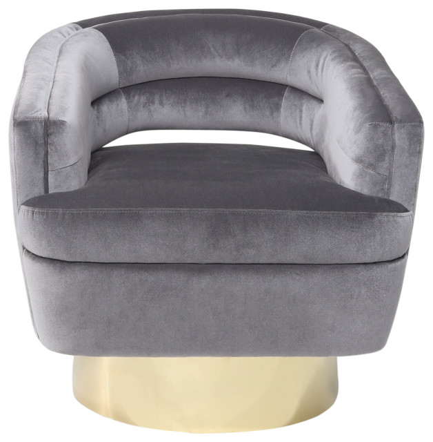 Velveteen Swivel Chair With Gold Base, Gray, 32x32x31.5" - Contemporary - Armchairs And Accent ...