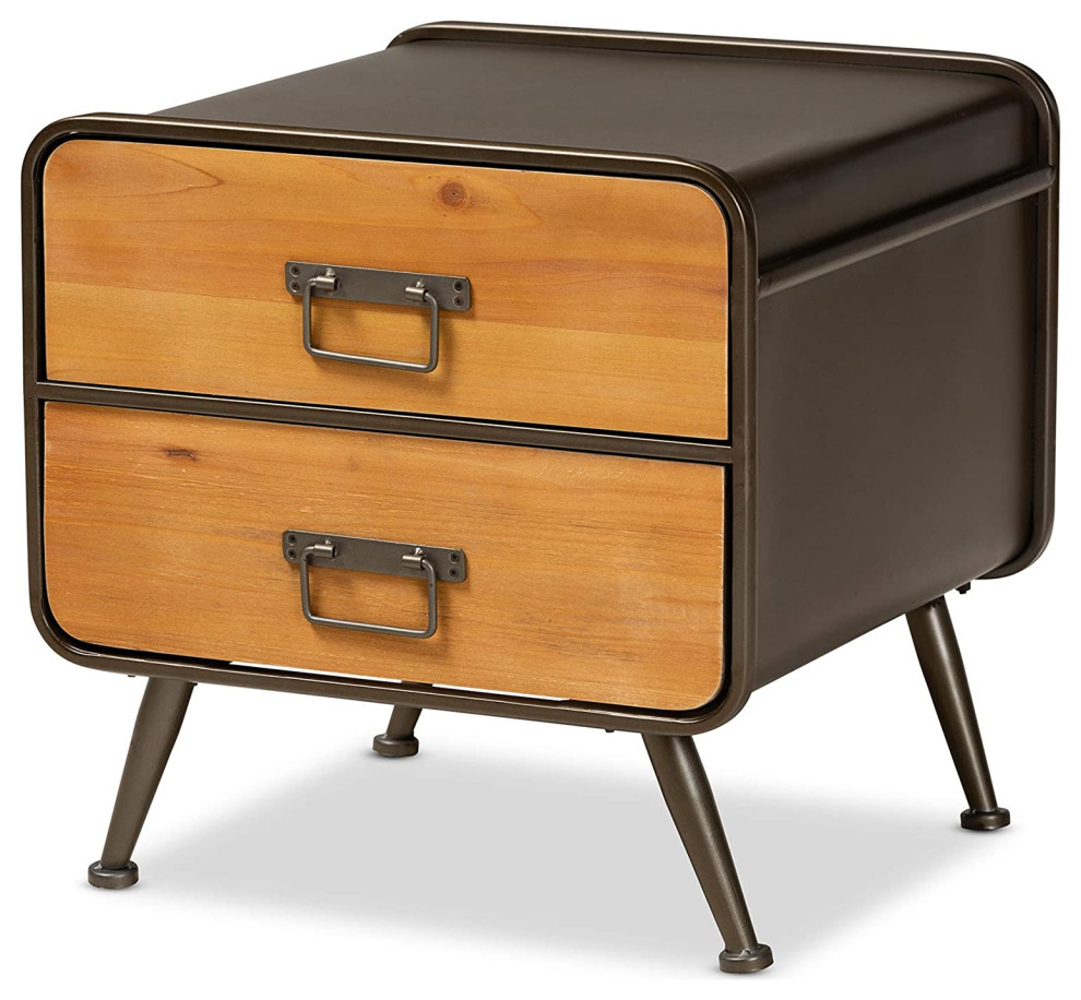 Industrial Nightstand, Unique Two Tone Design With Rounded Edges