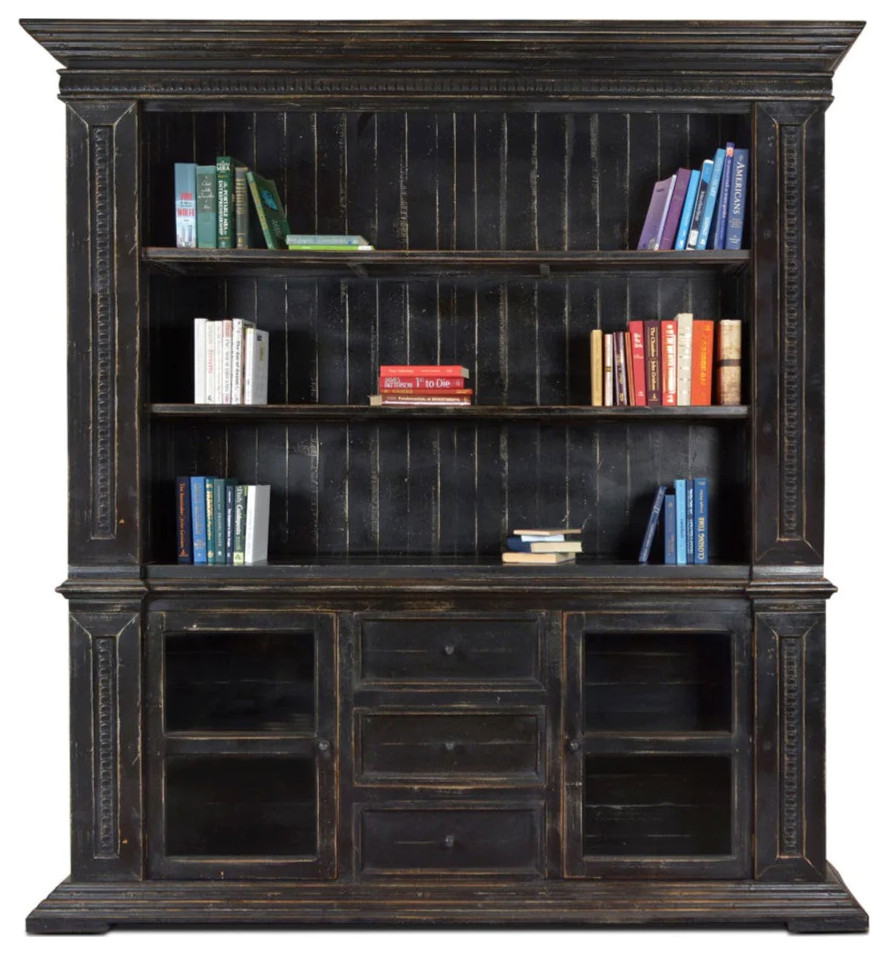 Victoria 3 Drawer, 2 Door Sideboard and Hutch Set Rustic Black 91