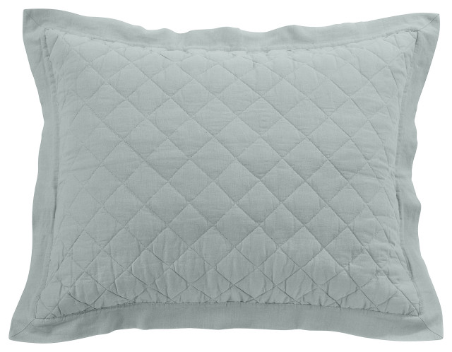 Linen Cotton Diamond Quilted Pillow Sham, 1 Piece, Seaglass, King