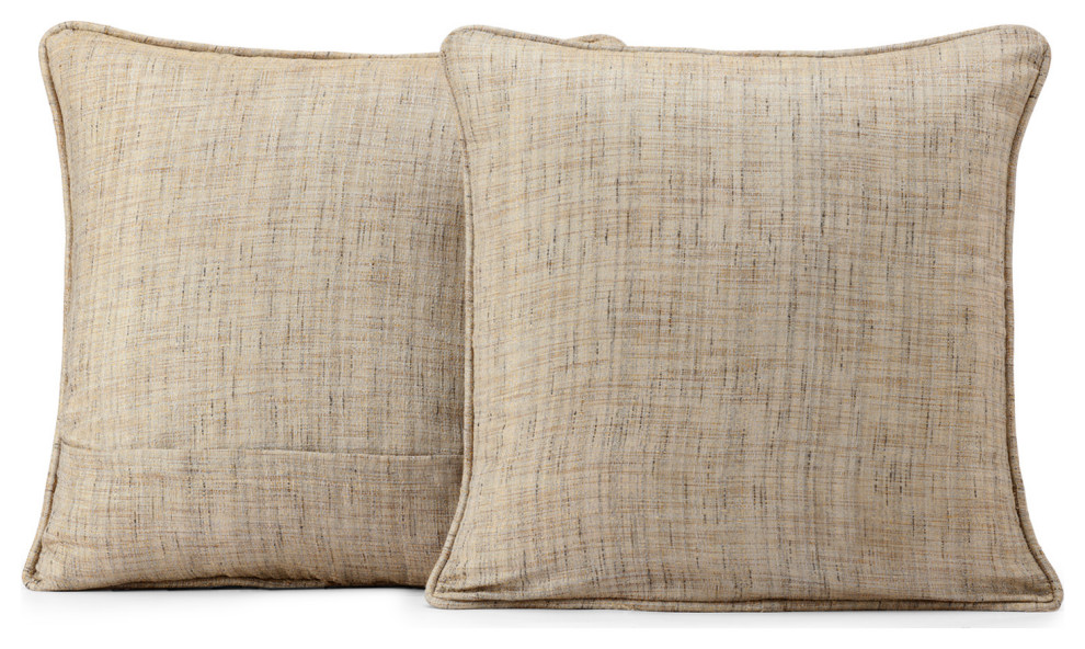 Linen Tan Yarn Dyed Faux Raw Textured Silk Cushion Cover, Pair, 18"x18"