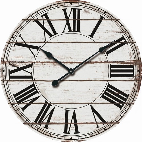 Wood Wall Clock, White and Black