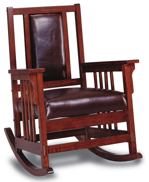 Coaster Mission Style Wood Rocker With, Leather Mission Style Recliner