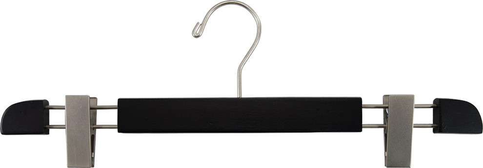 Low Profile Pants Hanger With Espresso Finish and Large Clips, Box of 10
