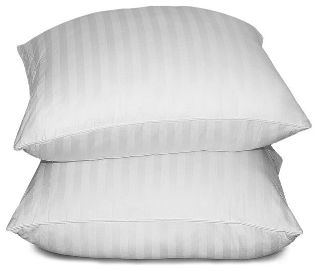 500 TC Damask Stripe Cotton Cover Siberian White Down Pillow Jumbo