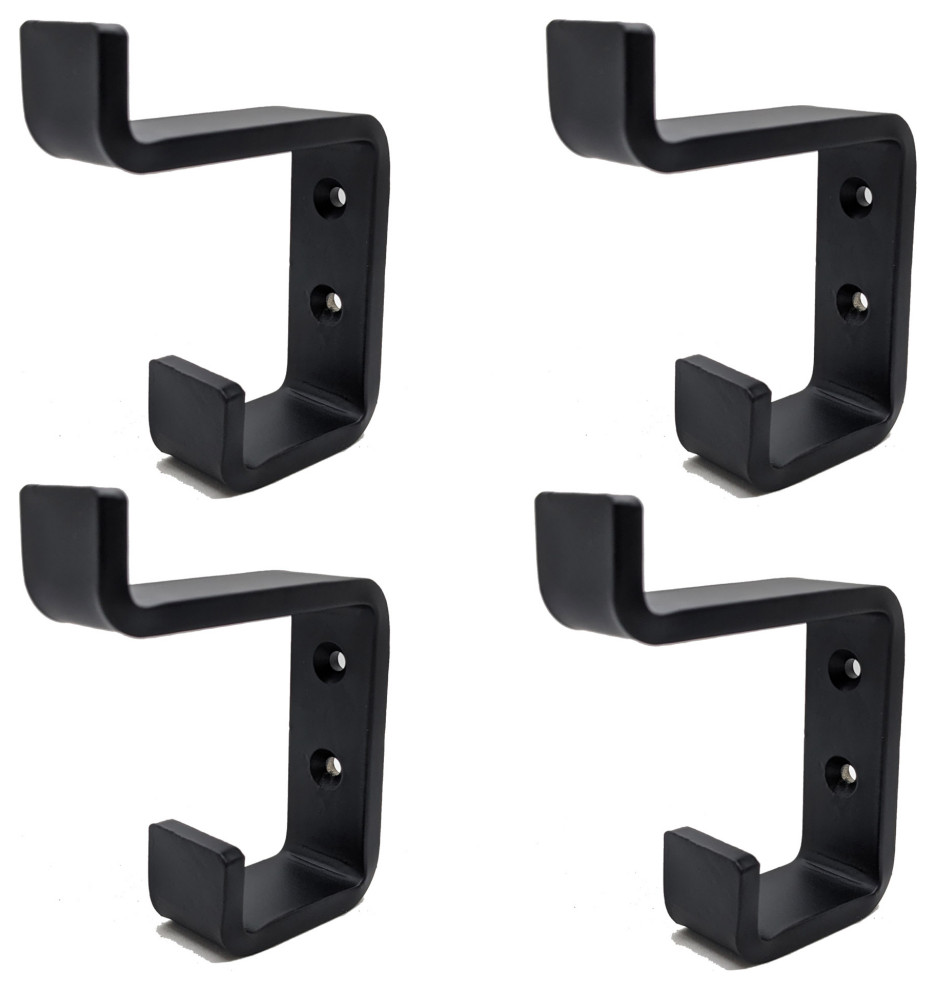 (4) Double Coat Hook C Black Steel Iron Modern Farmhouse Rustic