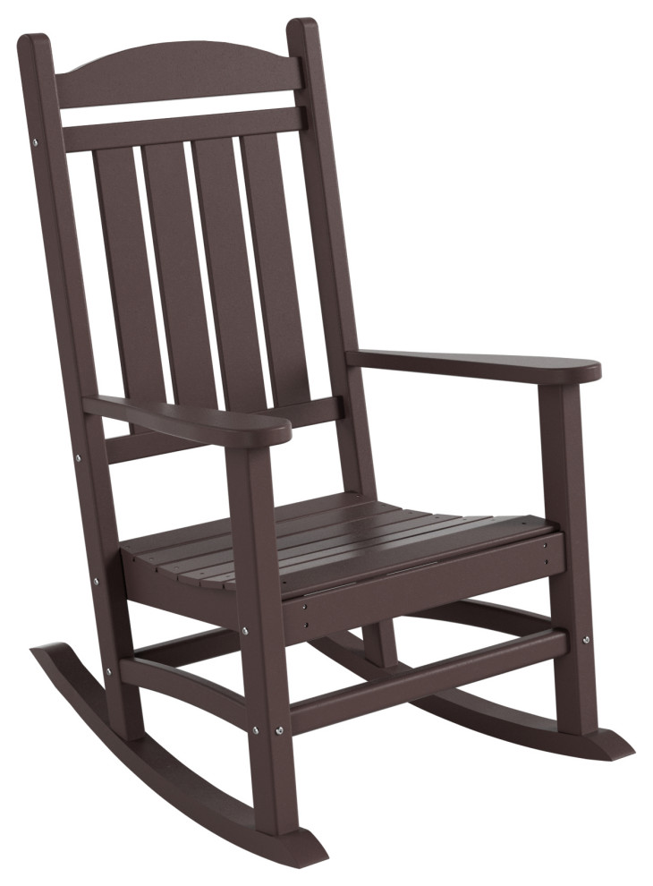 WestinTrends HDPE Outdoor Patio Adirondack Rocking Chair, Classic Porch Rocker, Dark Brown