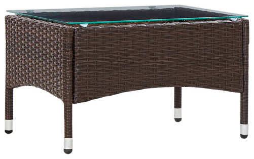 vidaXL Coffee Table Patio Outdoor Side Table with Glass Top PE Rattan Brown