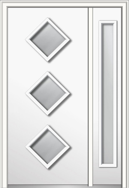 Clear 3-Lite Diamond Fiberglass Door With Sidelite, 53"x81.75", LH Inswing