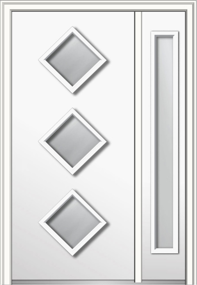 Clear 3-Lite Diamond Fiberglass Door With Sidelite, 53"x81.75", LH Inswing