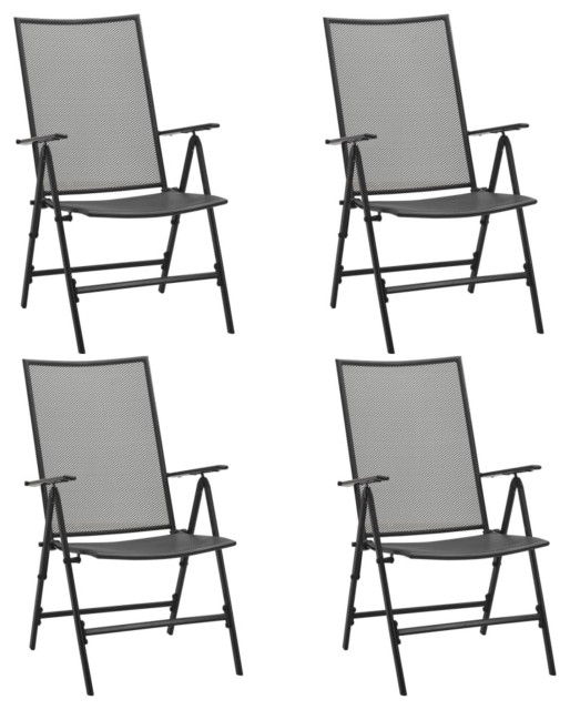 Vidaxl Folding Mesh Chairs, Set of 4, Steel Anthracite Transitional Outdoor Folding Chairs