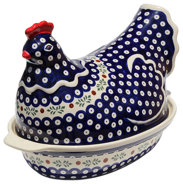 Polish Pottery Chicken Baker, Pattern Number 242 Farmhouse Baking