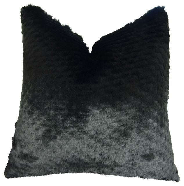 Thomas Collection Black Exquisite Faux Fur Throw Pillow Contemporary