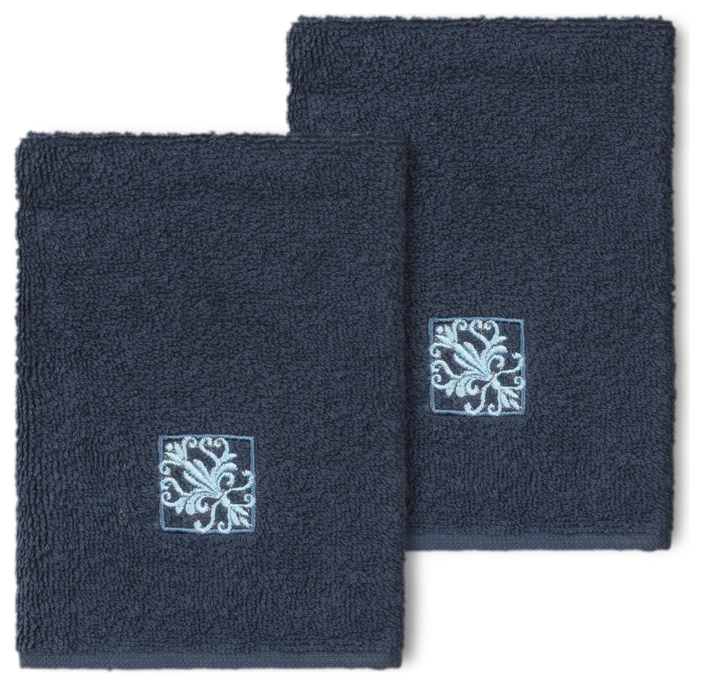 100 Turkish Cotton Vivian 2Piece Embellished Washcloth Set, Midnight