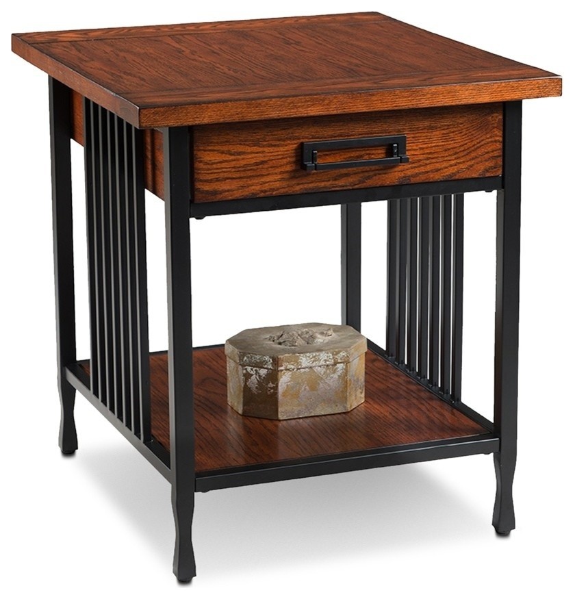 Leick Furniture Ironcraft Wood End Table in Burnished Oak Mahogany