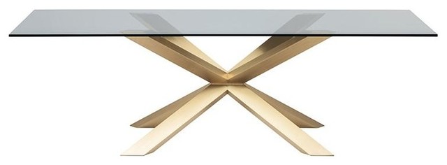 Tipton Dining Table Glass Top Brushed Gold Base 94 Contemporary Tables By Rustic Home Furnishings Houzz Tipton Dining Table Glass Top Brushed, Gold And Glass Dining Table