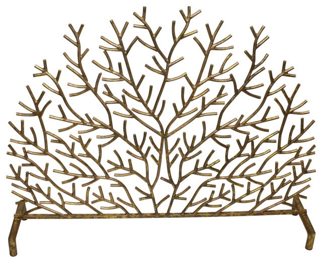 Luxe Gold Twig Branches Decorative Iron Firescreen Arch Fireplace