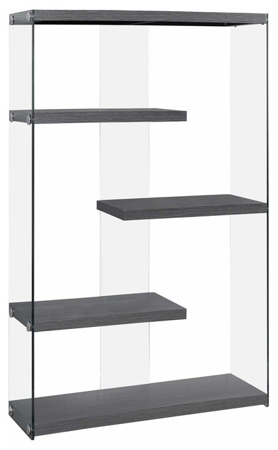 Grey Cement With Tempered Glass 60/"h Monarch Specialties Bookcase