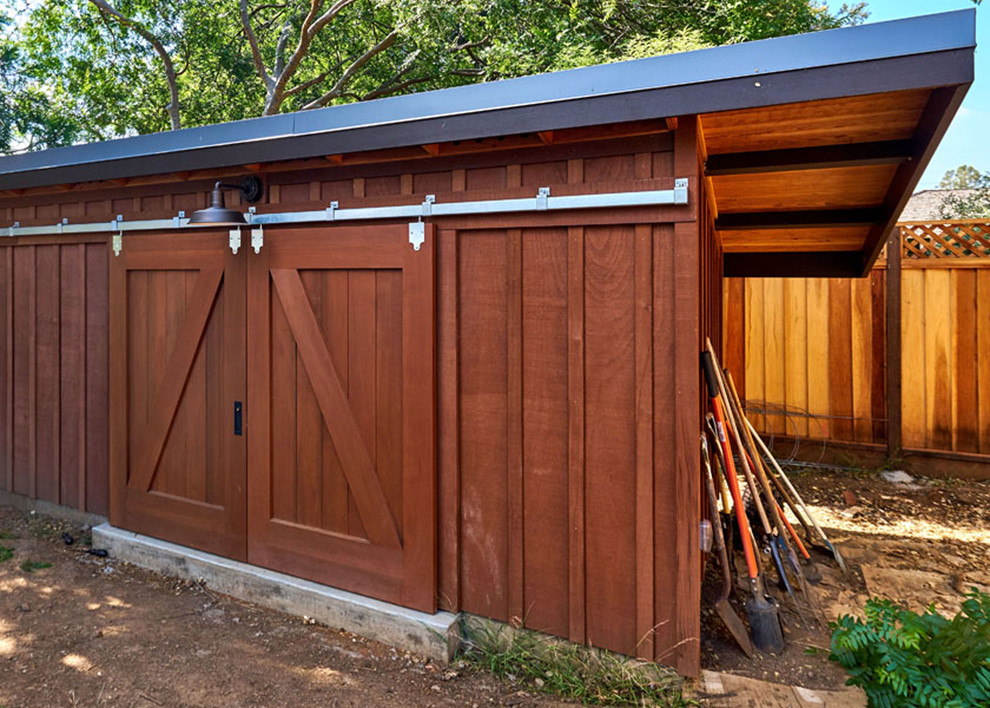 Photo of a mid-sized country detached garden shed in San Francisco.