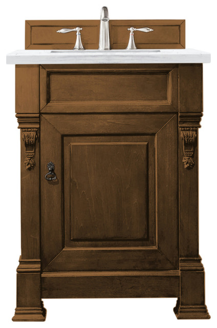 Brookfield 26" Single Vanity, Country Oak w/ 3 CM Arctic Fall Solid Surface Top