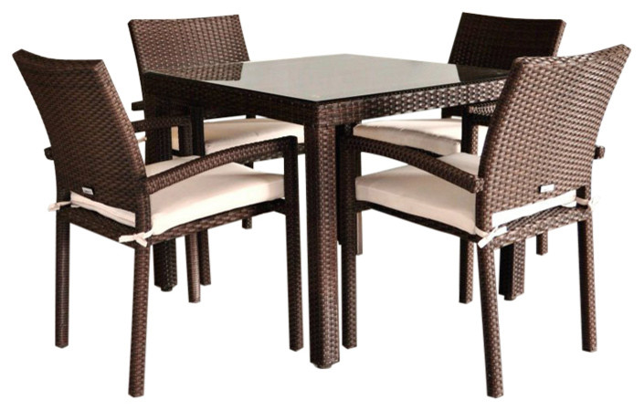 Liberty 5-Piece Wicker Square Patio Dining Set With Off-White Cushions