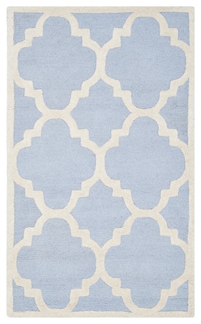 Safavieh Handmade Moroccan Cambridge Light Trellis Pattern Blue/ Ivory Wool Rug