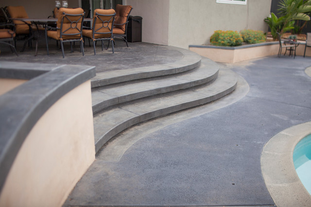 Dark Stamped Concrete Steps Transitional Patio Orange County