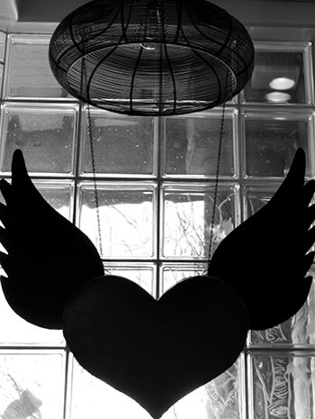 Chicken Feeder Pendant Light with Metal Winged Heart