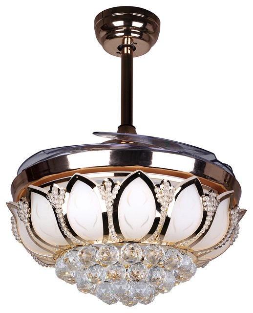 Jake Crystal Folding Blades Ceiling Fan With Light And Remote Control 42 Led Ceiling Fan With Crystal Shade France Gold Transitional