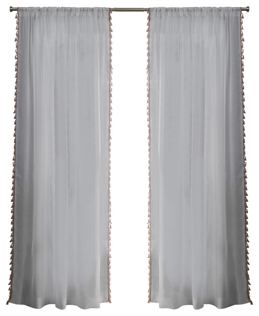 Tassels Rod Pocket Window Curtain Panel Pair Traditional