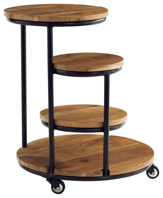 Unique End Table, Overlapping Design With 4 Acacia Wood Tiers & Casters