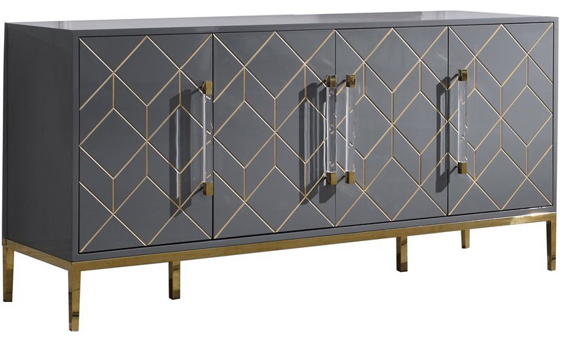 Best Master Furniture Iside 65" Modern Wood Sideboard with Gold Accents in Gray