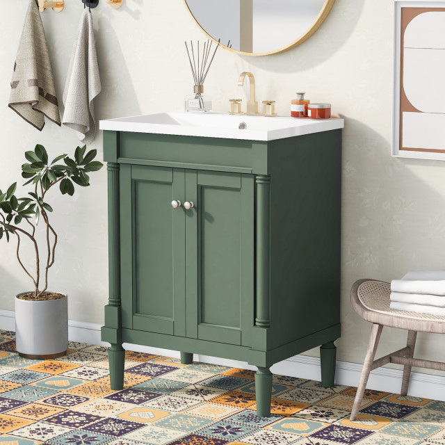 24'' Freestanding Bath Vanity Set, Integrated Resin Sink and Shelf ...