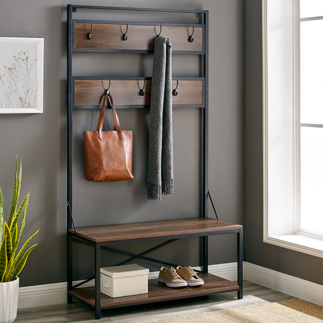 72" Industrial Metal and Wood Hall Tree Industrial Hall Trees by