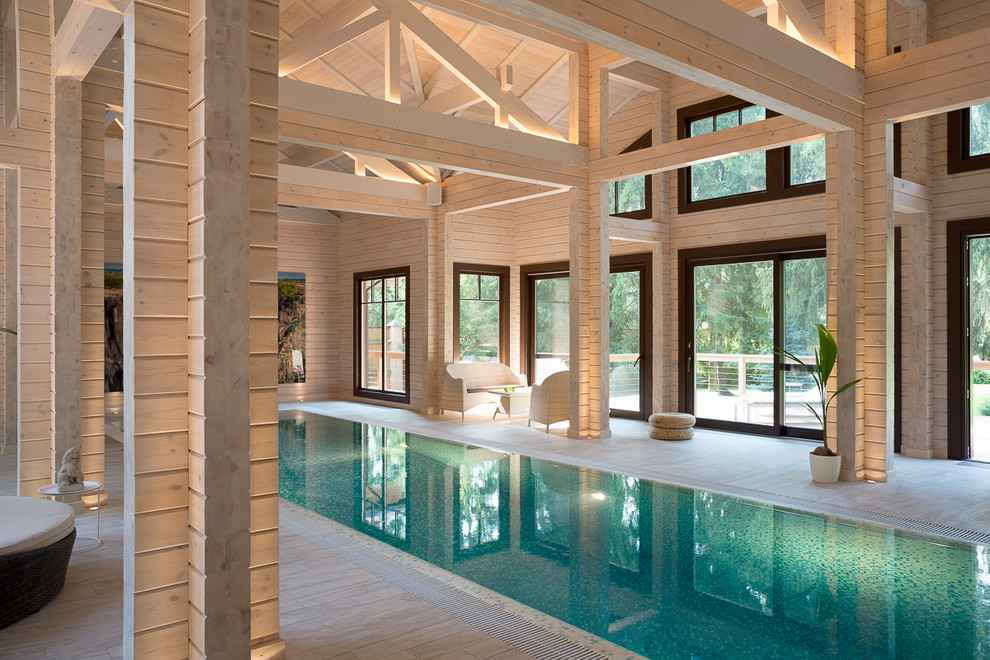 Photo of a mid-sized contemporary indoor rectangular pool in Moscow.
