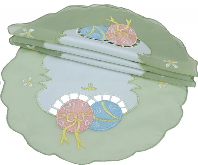 16-Inch Set of 4 Xia Home Fashions Spring Chicks Embroidered Cutwork Round Easter Placemats 
