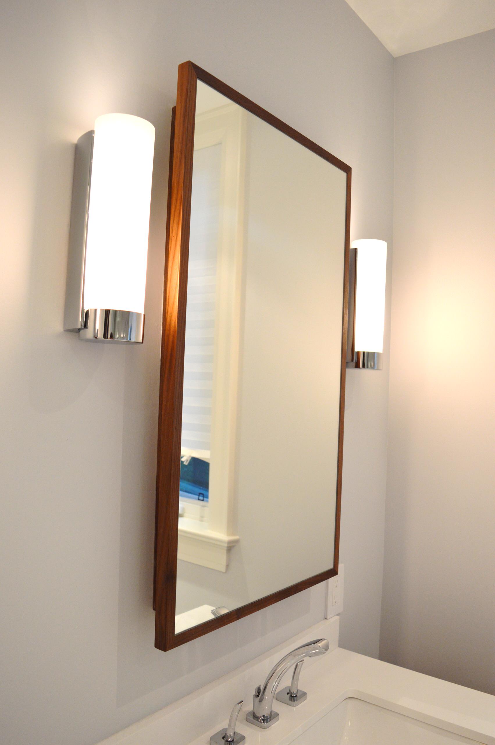 Walnut Floating Vanity and Matching Medicine Cabinets