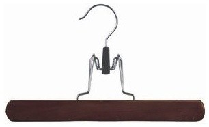 Wooden Clamp Style Pant or Skirt Hanger, Walnut and Chrome, Set of 25