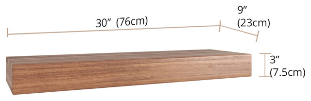Sermata Floating Hollow Teak Wall Shelf, 30" Wide - Transitional ...