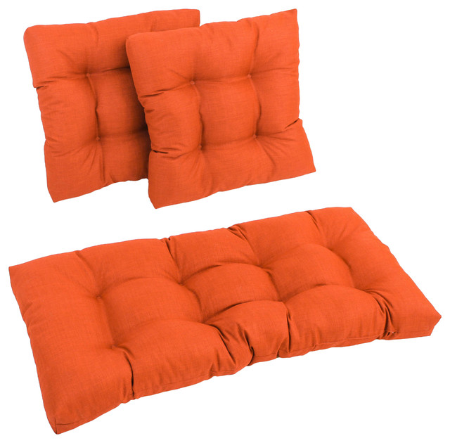 Square Outdoor Tufted Settee Cushions, 3-Piece Set, Orange