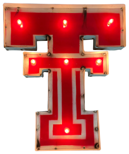 Illuminated Texas Tech Red Raiders Double T Recycled Metal Wall Decor ...