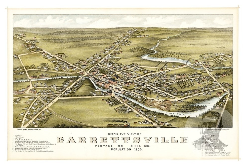 Old Map of Garrettsville Ohio 1883, Vintage Map Art Print, 12"x18