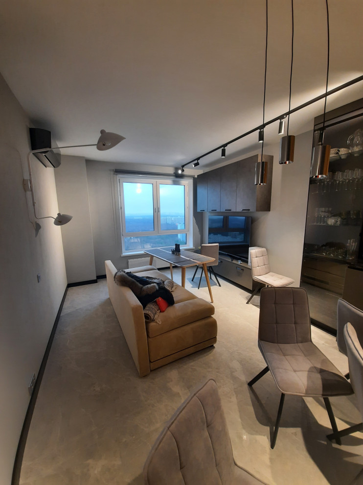 Строгий дизайн аппартаментов (3 комнаты) в темных тонах