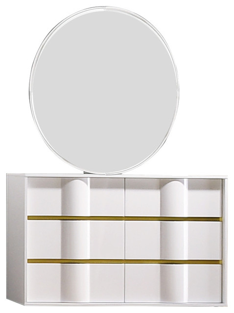Havana 2 Piece White With Gold Trimming Dresser And Mirror