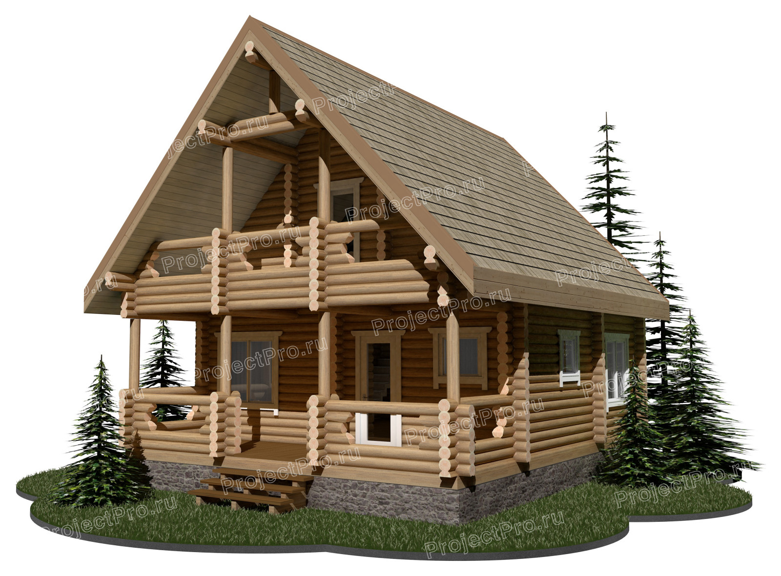 V-031.  Проект дома с мансардным этажом из бревна