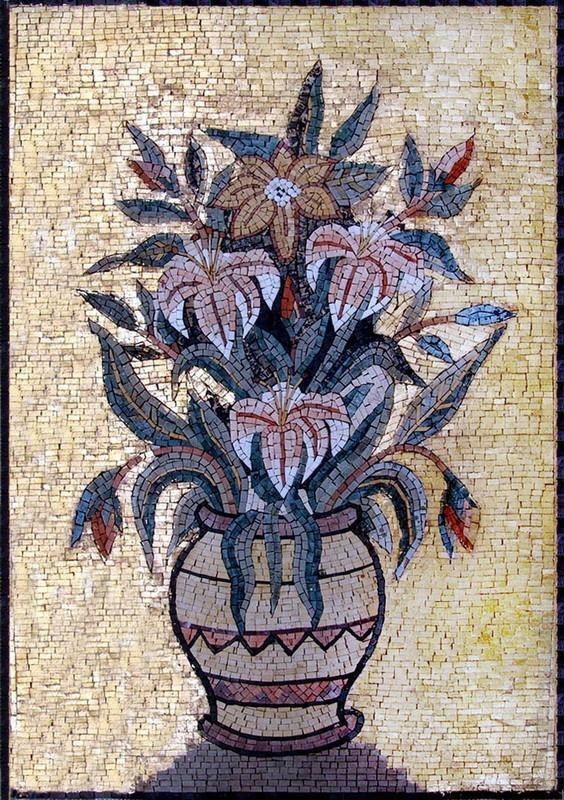 Flower Mosaic Art, The Arrangement, 28" x 39" Traditional Tile